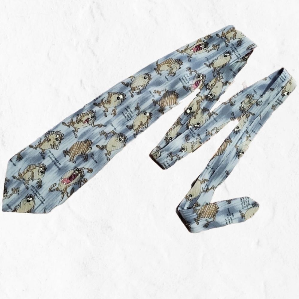 Vintage Looney Tunes Taz Necktie 100% Silk Warner Brothers Cartoon 90s Retro